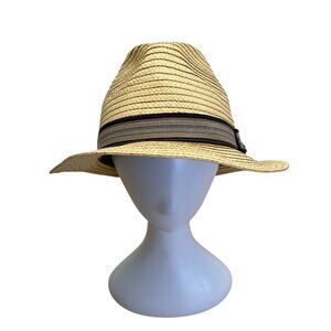 Mens Dorfman Pacific Co. Straw Fedora Hat With Black & Beige Striped Band
